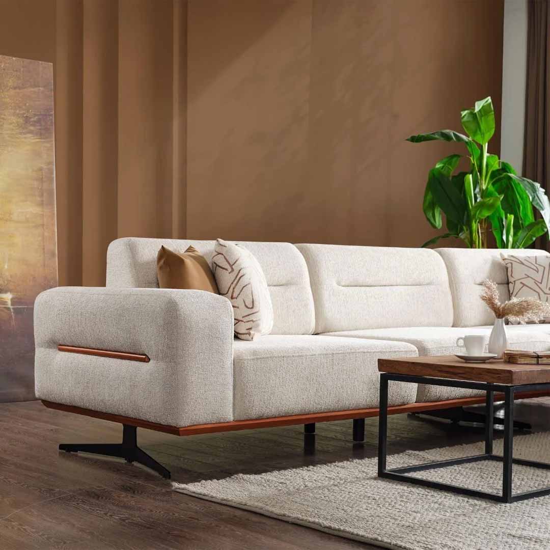 Milano Cream Fabric Corner Chaise Sofa – Modern L-Shaped Sofa
