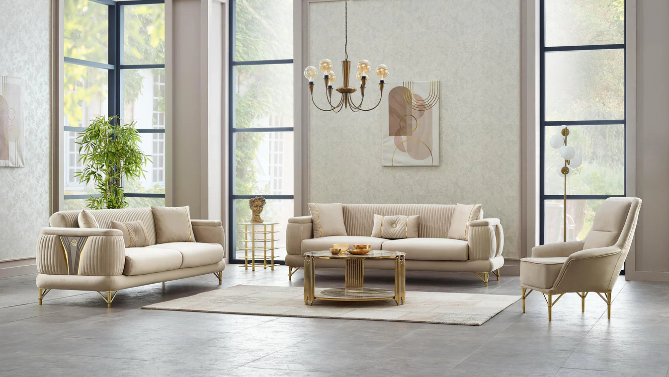 Monaco Beige Sofa Bed Set 3+2