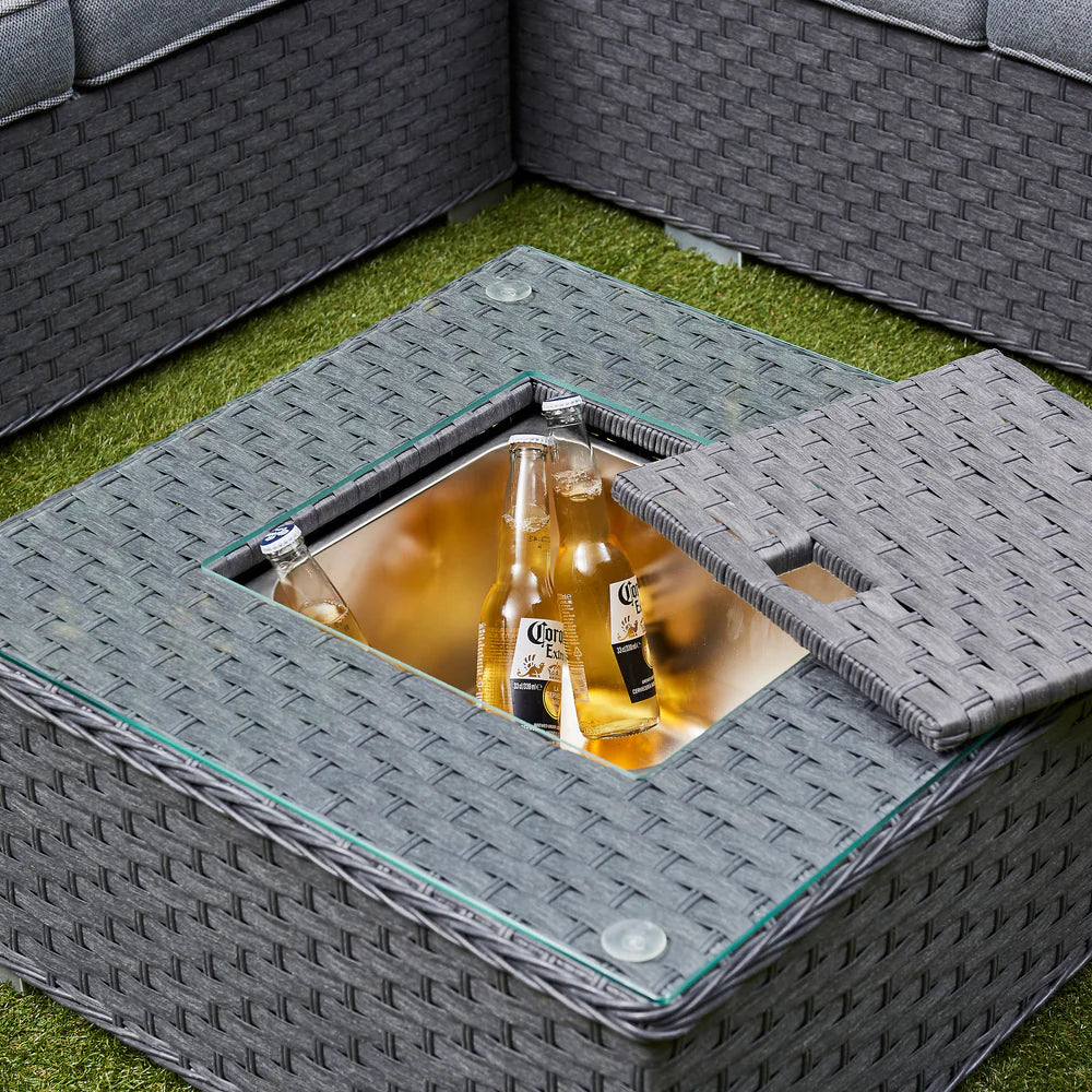 Nova Rattan Corner Sofa Set with Ice Bucket Grey