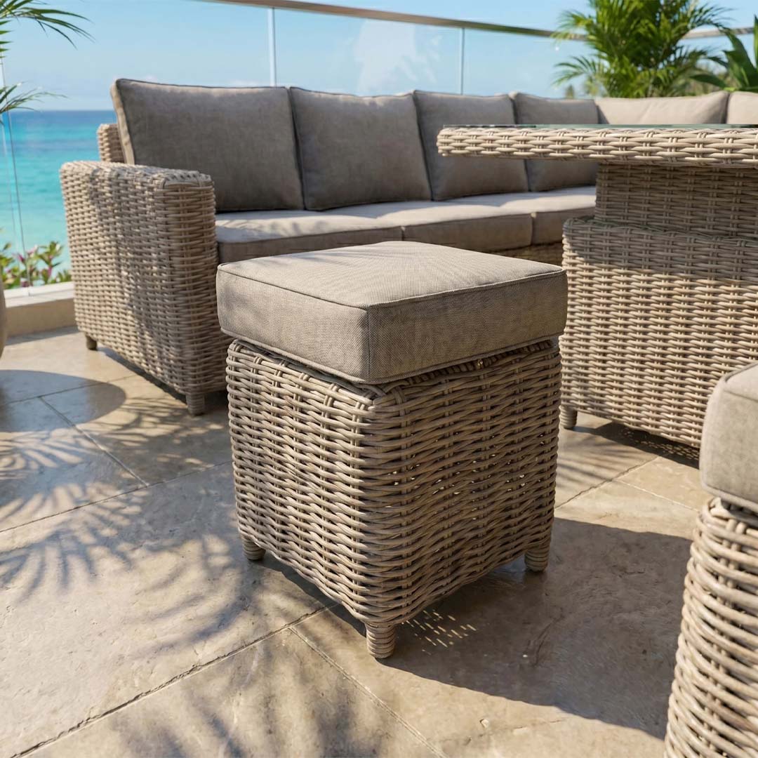 Nova Rattan Corner Sofa Dining Set with Adjustable Riser Table & Stools