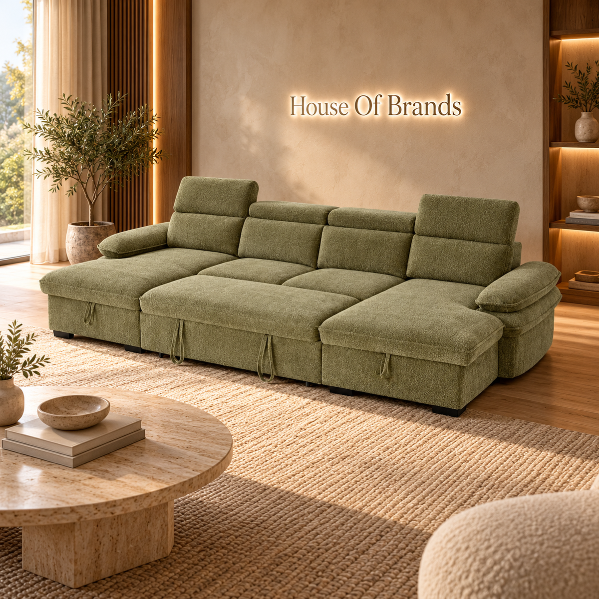 Billie Green Large U Shaped Sofa Bed with Lift Up Storage