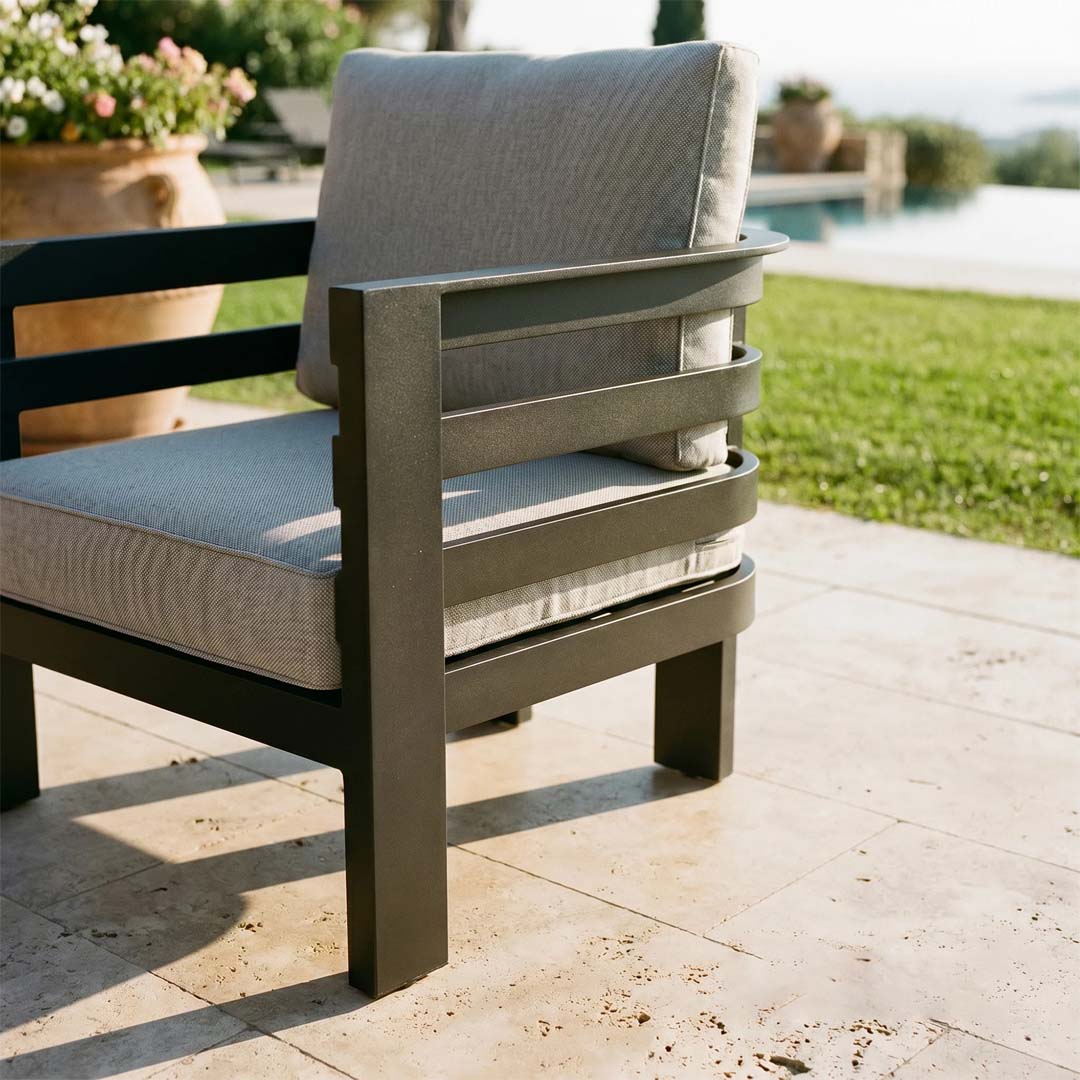 Onyx 5 Seater Aluminium Garden Sofa Set with Sintered Stone Coffee Table – Black Outdoor Lounge Furniture