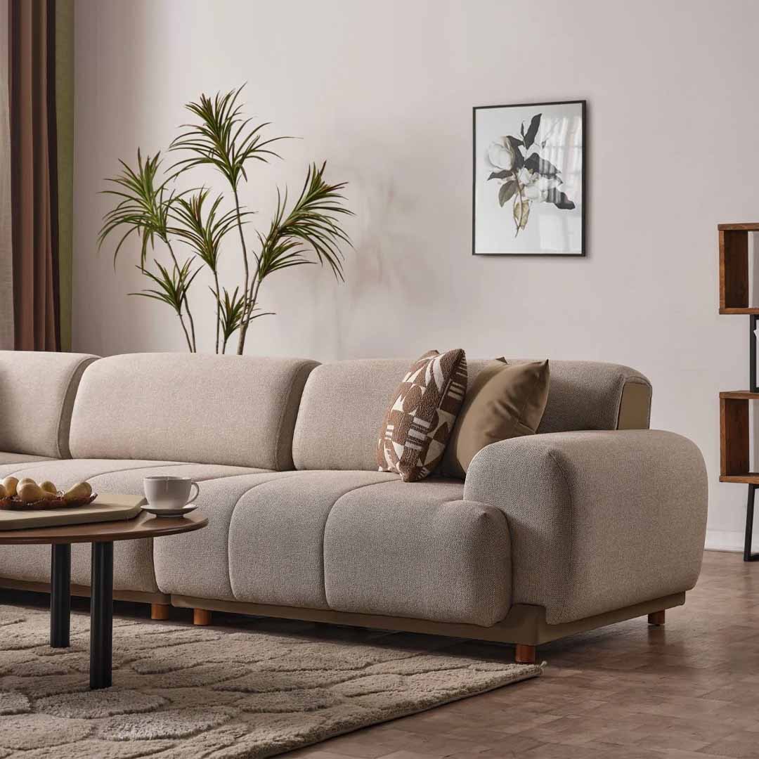 Oslo Premium Beige Fabric Modular Corner Sofa | Large L-Shaped Sofa