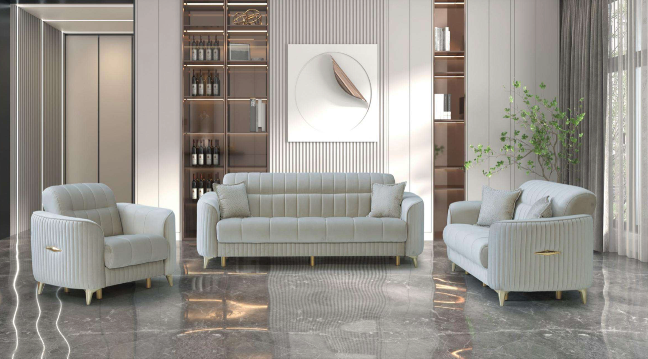 Pera Cream Sofa Bed Set 3+2