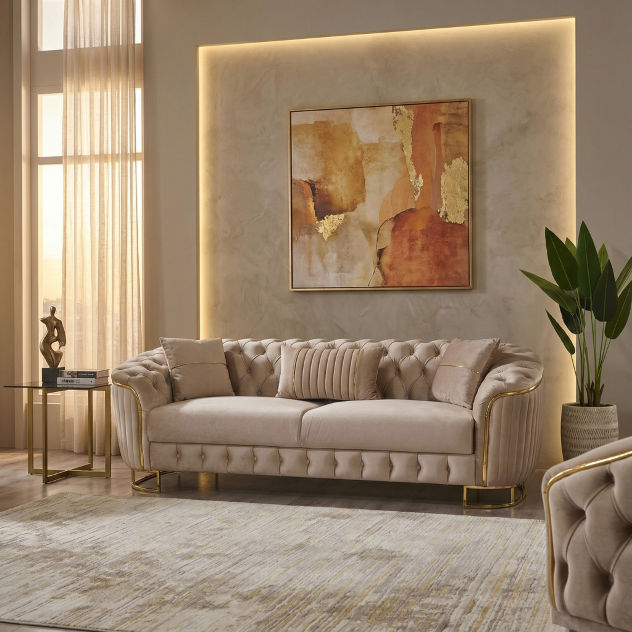Vienna Luxe Beige Sofa Set