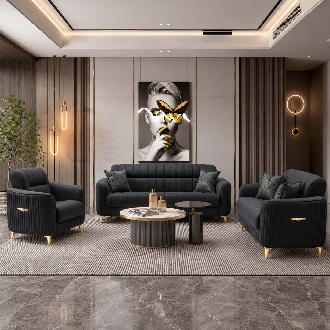 Peru Casalux Black Suede Sofa Set