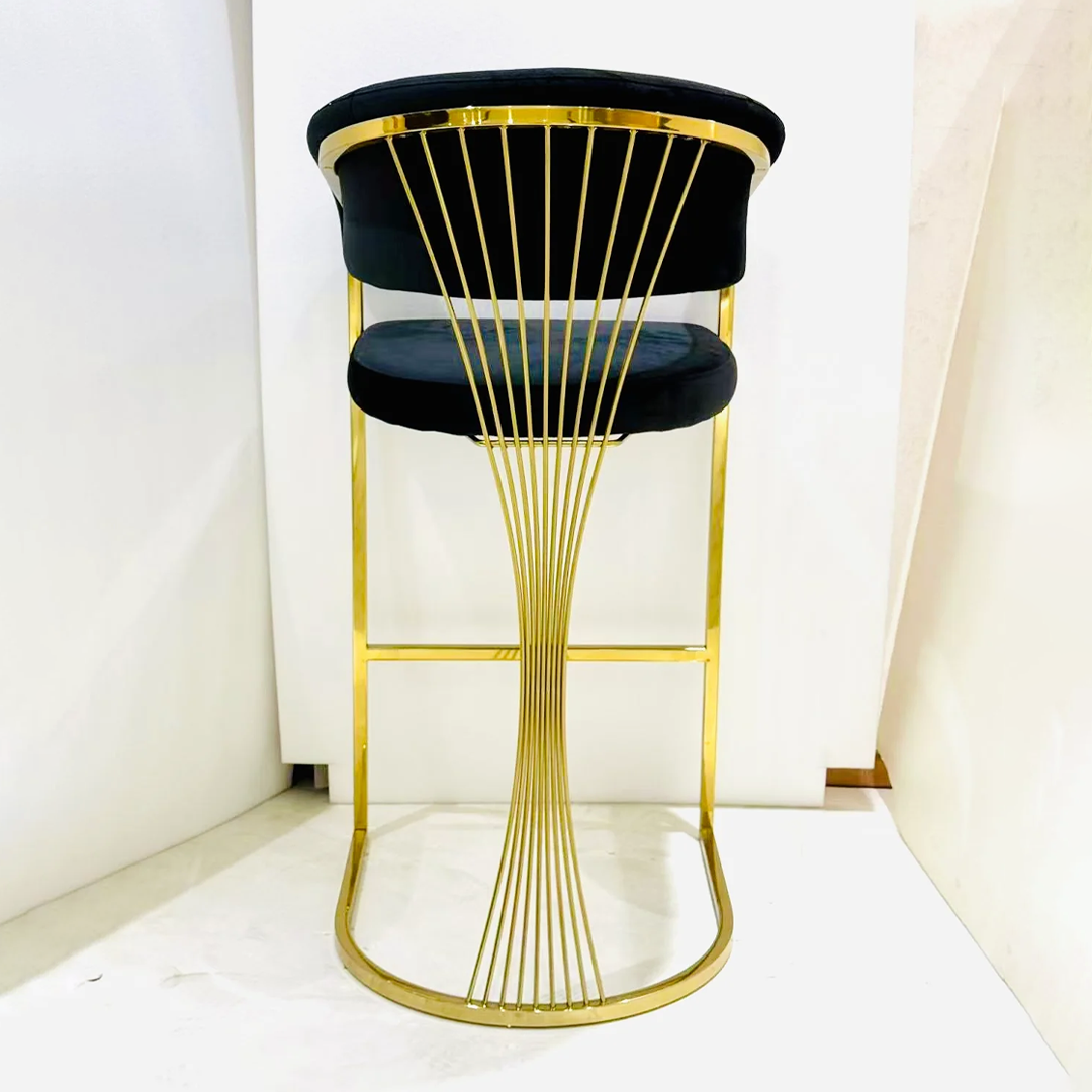 Porto Luxury Black & Gold Velvet Bar Stool Gold Legs