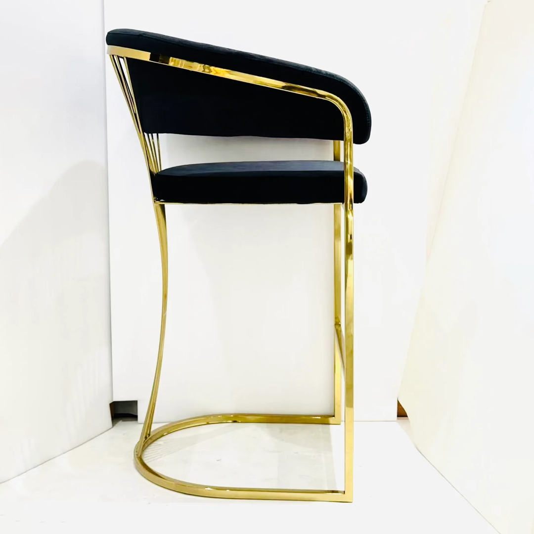 Porto Luxury Black & Gold Velvet Bar Stool Gold Legs