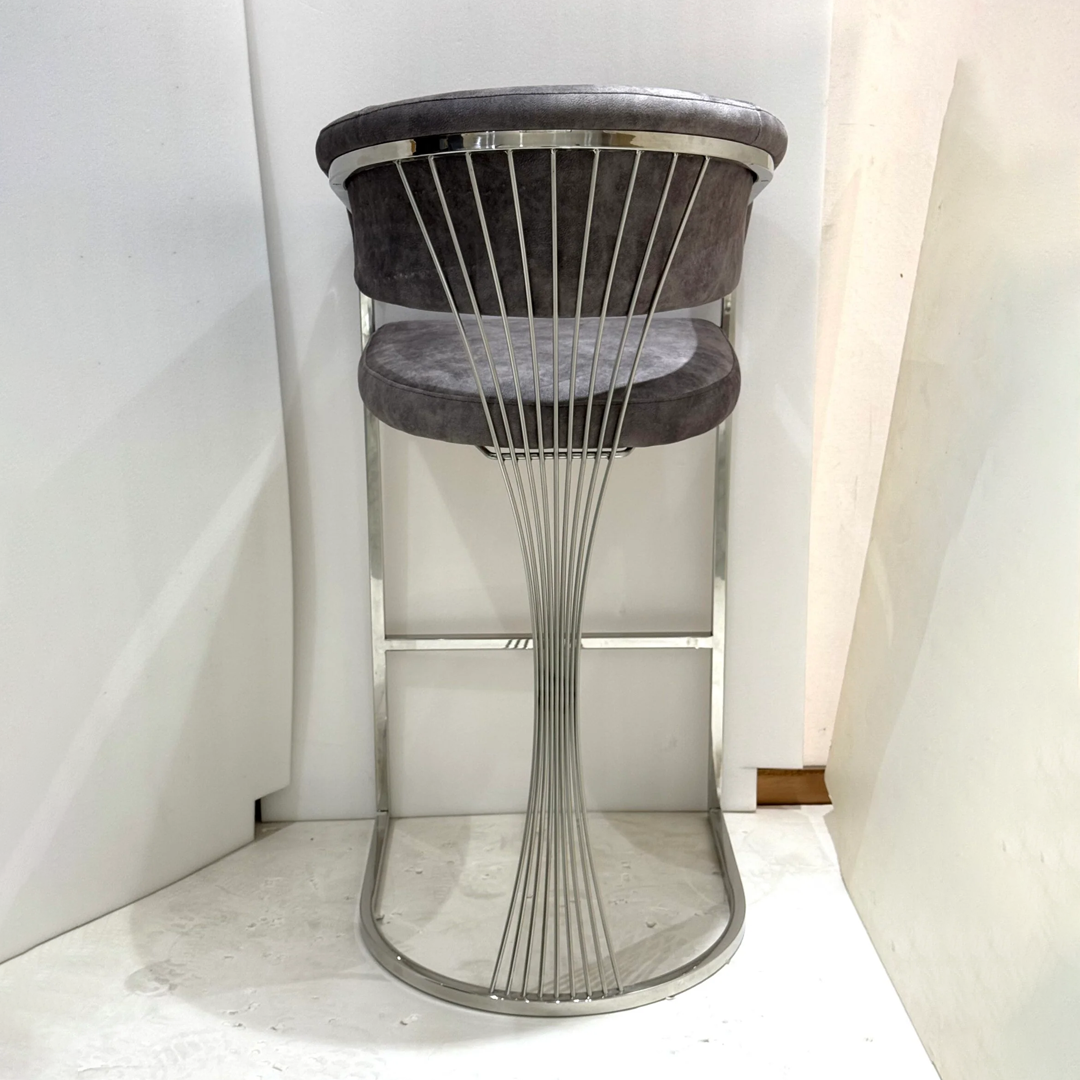 Porto Luxury Grey & Silver Fabric Bar Stool – Chrome Legs