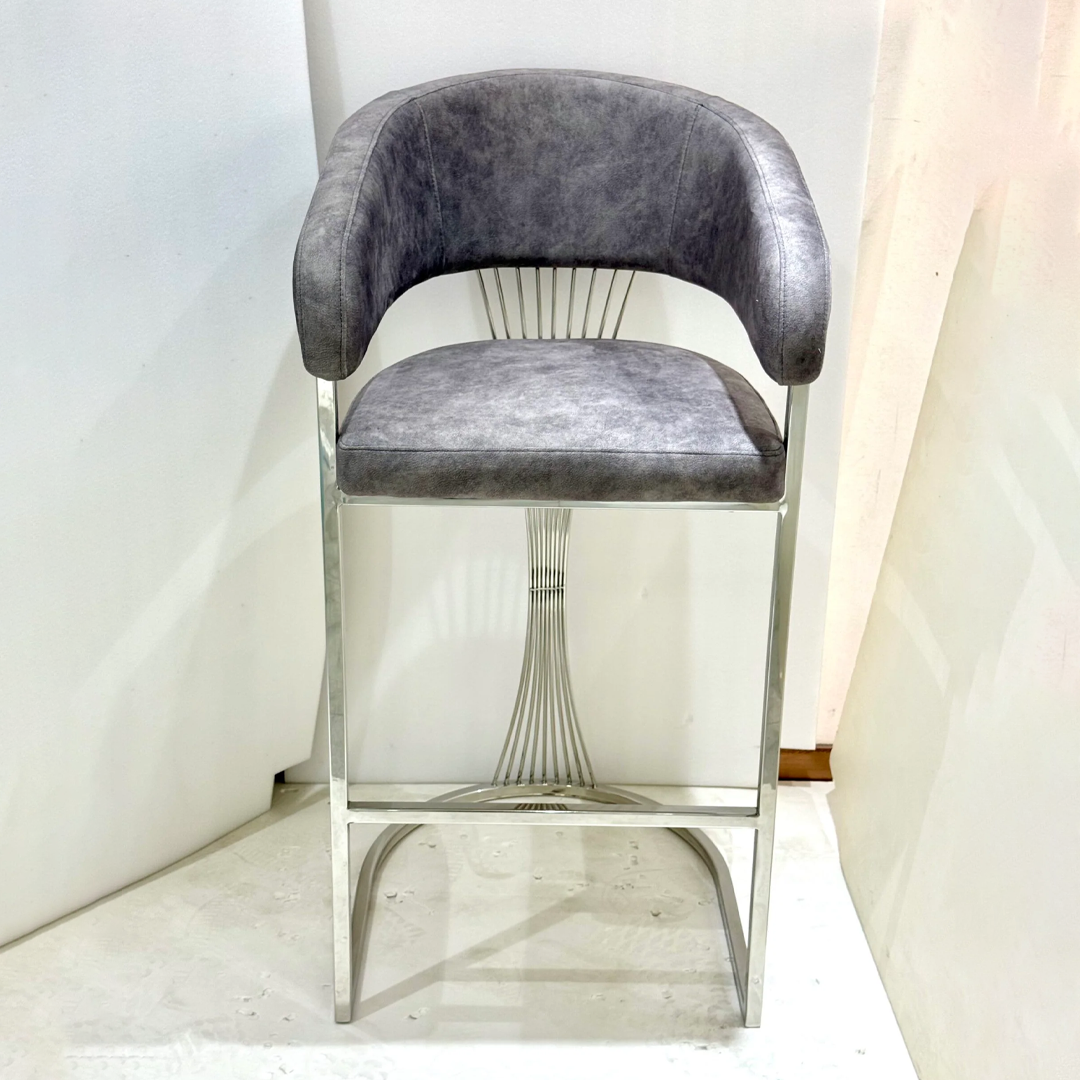 Porto Luxury Grey & Silver Fabric Bar Stool – Chrome Legs