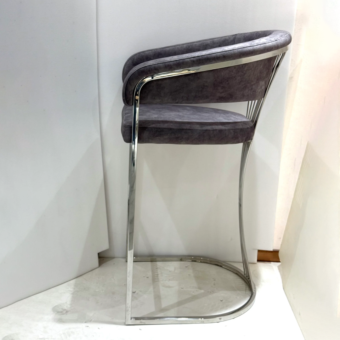 Porto Luxury Grey & Silver Fabric Bar Stool – Chrome Legs
