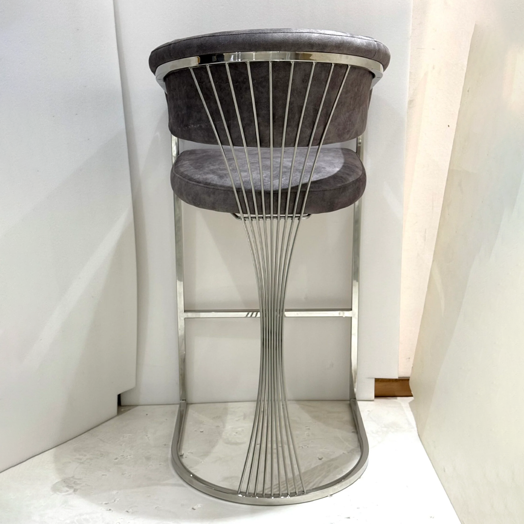 Porto Luxury Grey & Silver Fabric Bar Stool – Chrome Legs