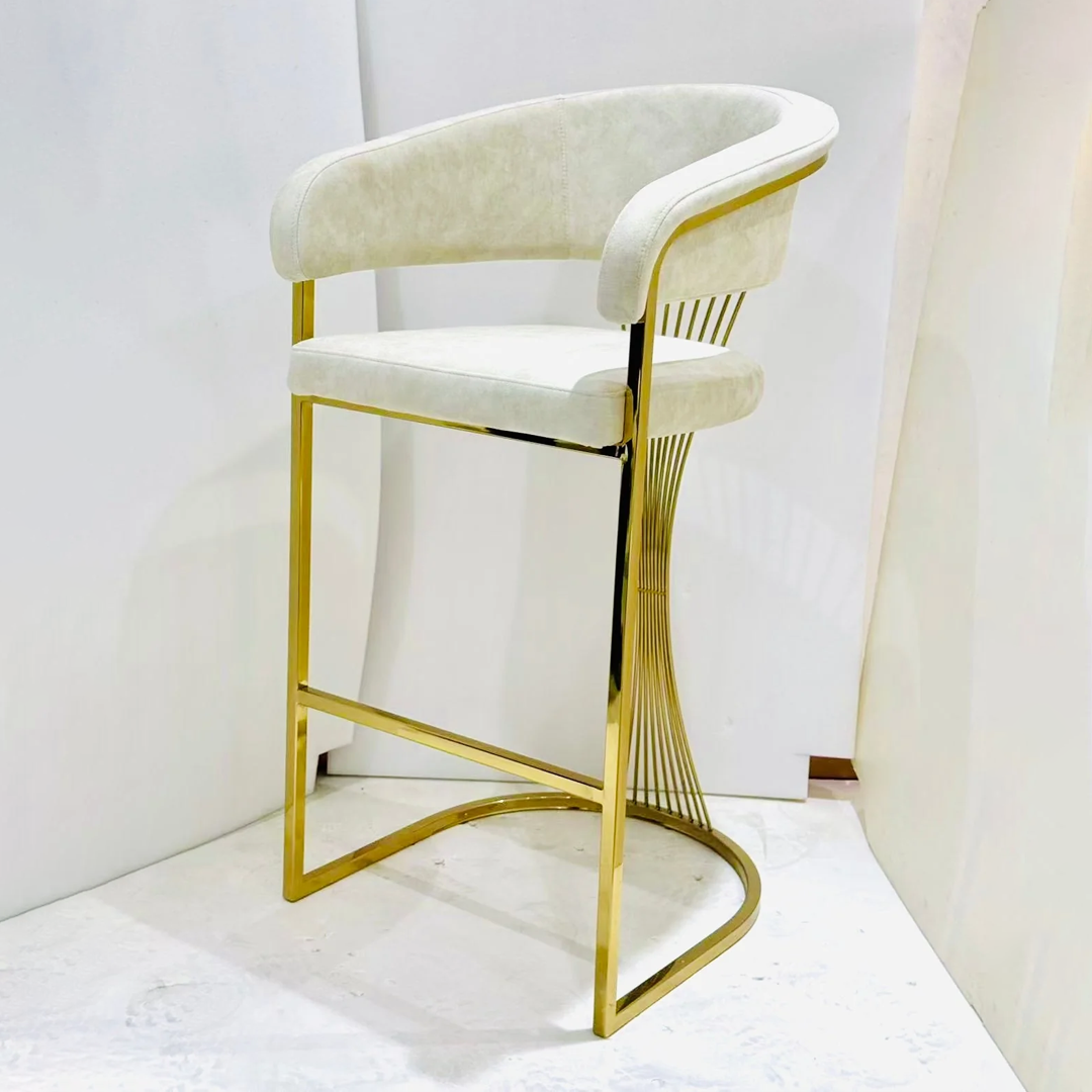 Porto Luxury Cream & Gold Velvet Bar Stool Gold Legs