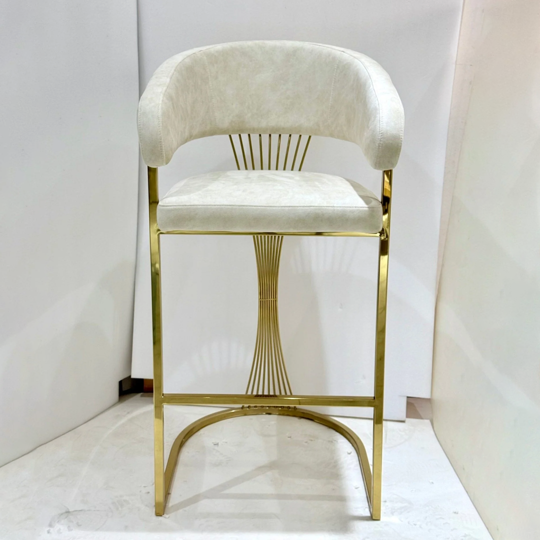 Porto Luxury Cream & Gold Velvet Bar Stool Gold Legs