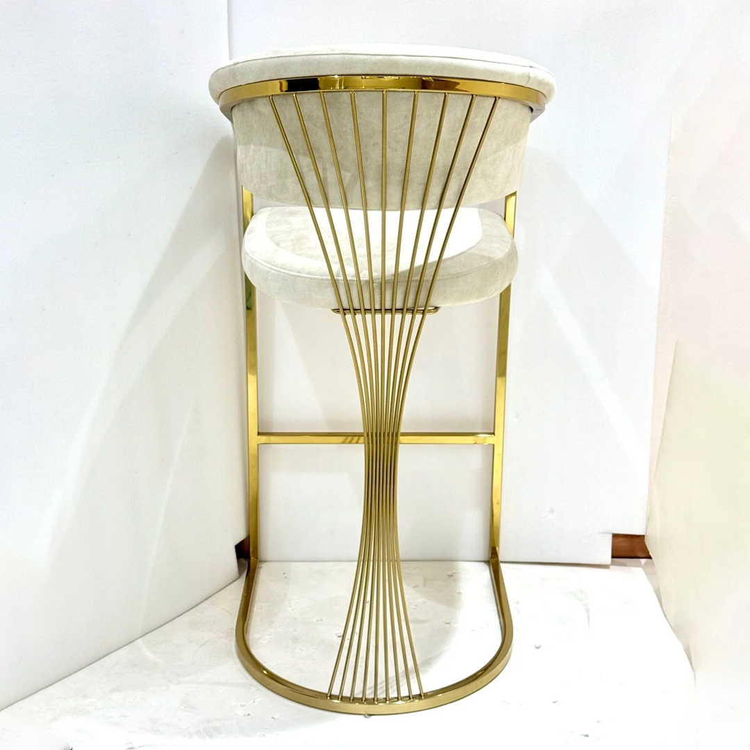 Porto Luxury Cream & Gold Velvet Bar Stool Gold Legs