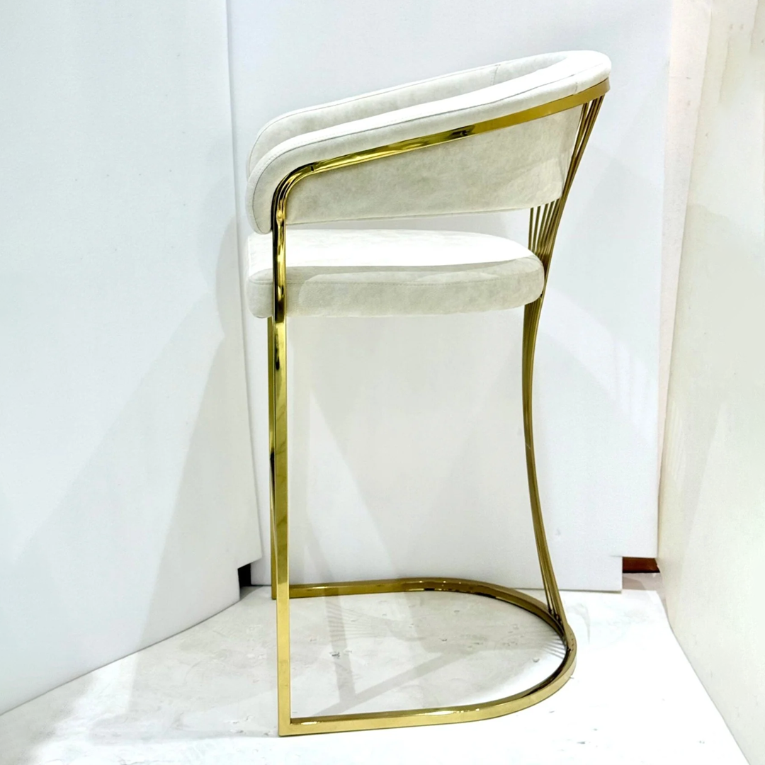 Porto Luxury Cream & Gold Velvet Bar Stool Gold Legs