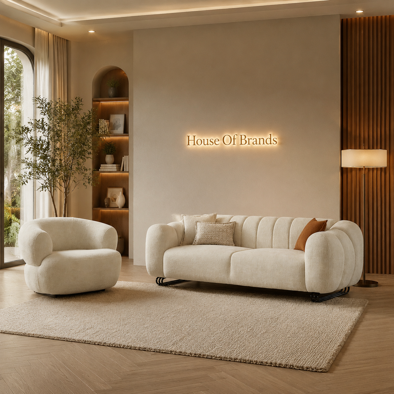 Puffino Cream Bouclé Sofa Set