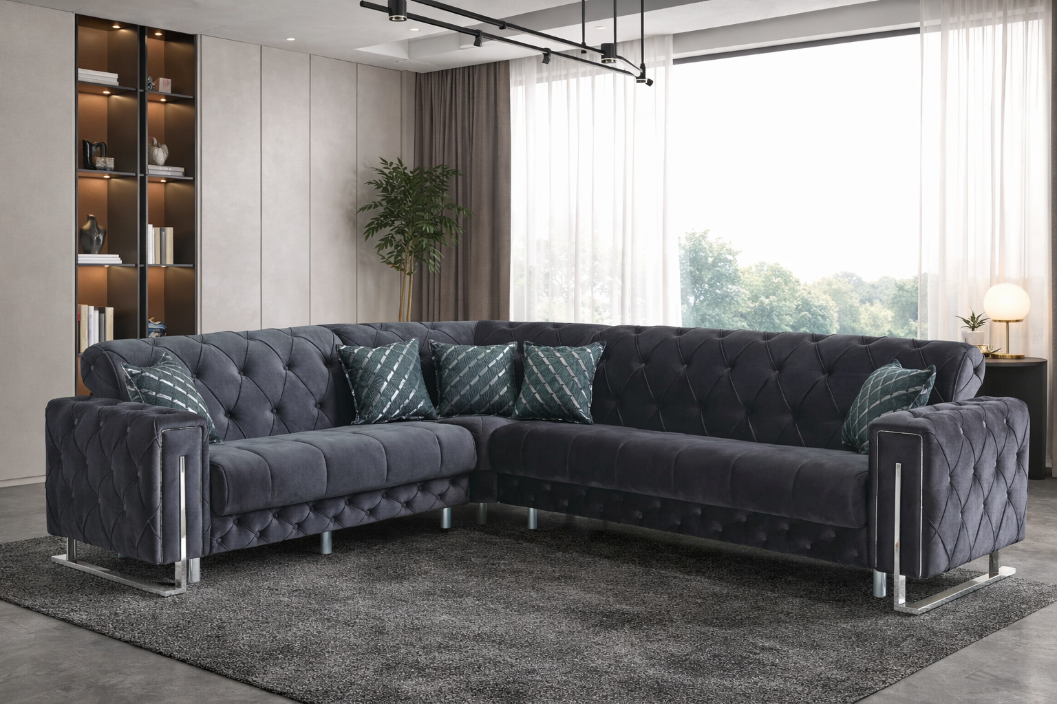Puntoh Grey & Silver Corner Sofa Bed with Storage