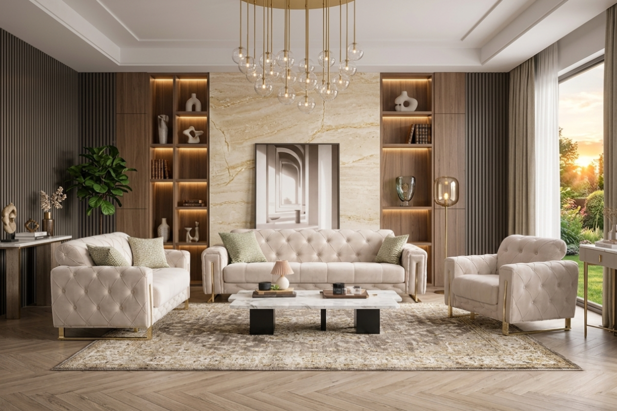 Puntoh Cream and Gold Sofa Bed with Storage
