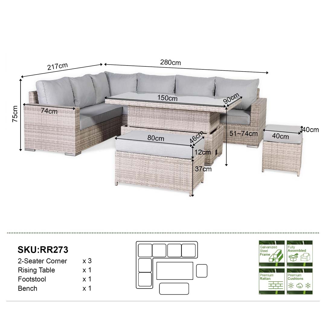 Verona Luxe Large Corner Rising Dining Set