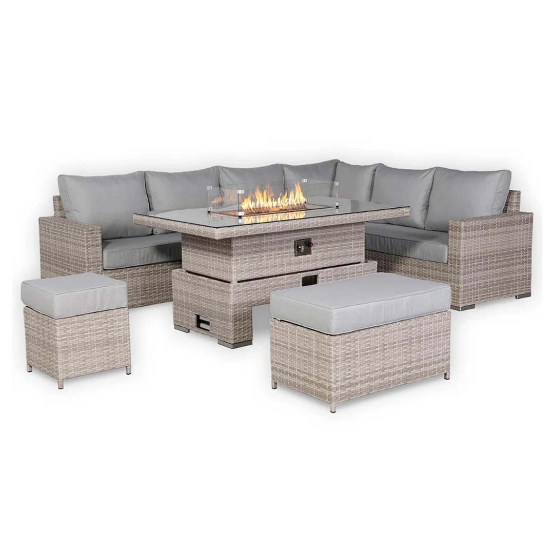 Santorini Corner Large Dining Set with Rising Firepit Table (Right Hand)