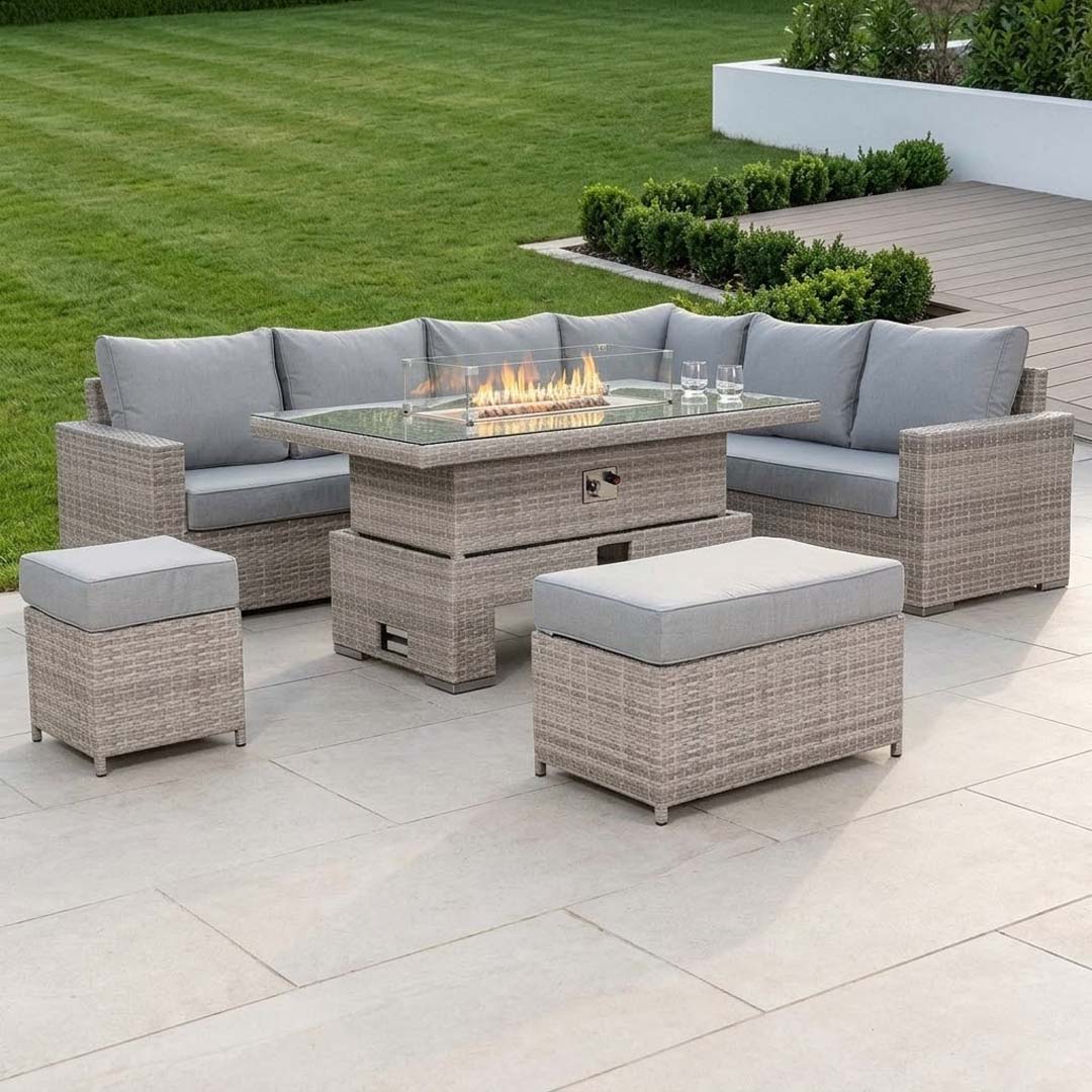 Santorini Corner Large Dining Set with Rising Firepit Table (Right Hand)