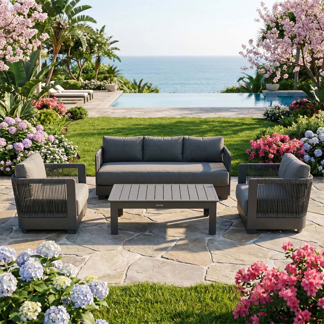 Rocco 5 Seater Aluminium Garden Lounge Set with Coffee Table – Charcoal Grey Outdoor Sofa Set