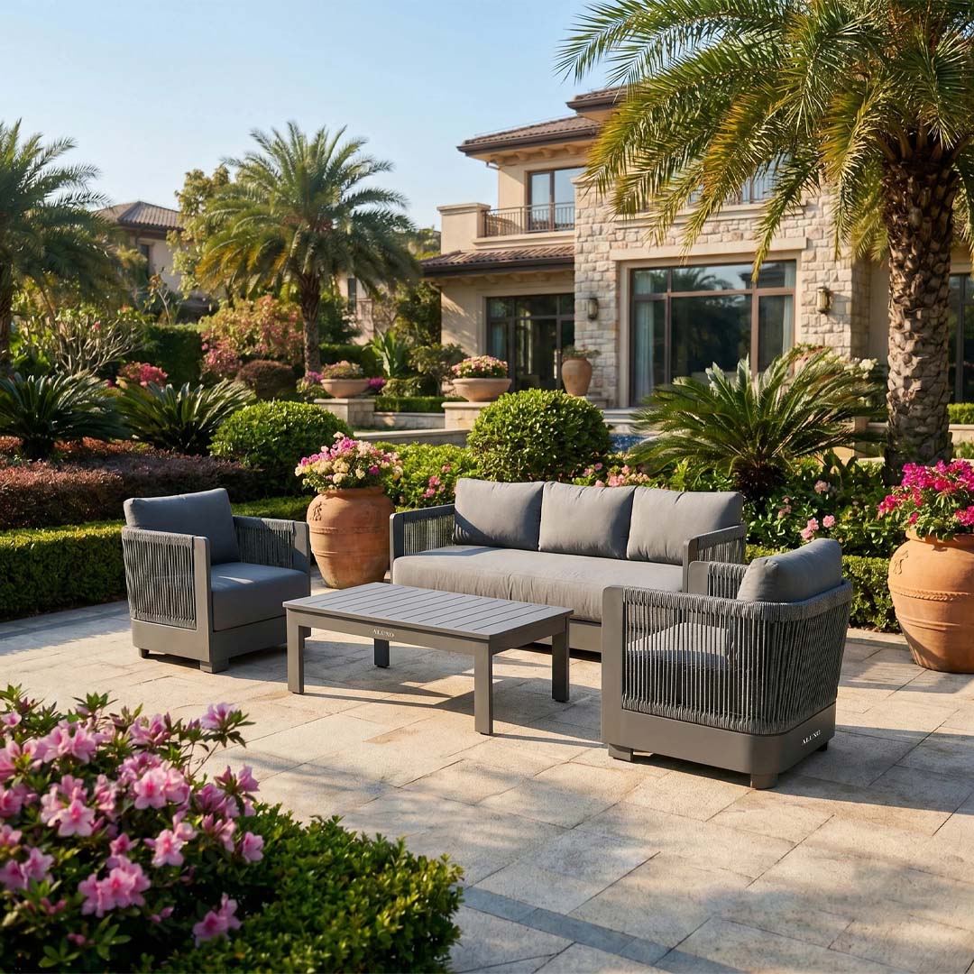 Rocco 5 Seater Aluminium Garden Lounge Set with Coffee Table – Charcoal Grey Outdoor Sofa Set