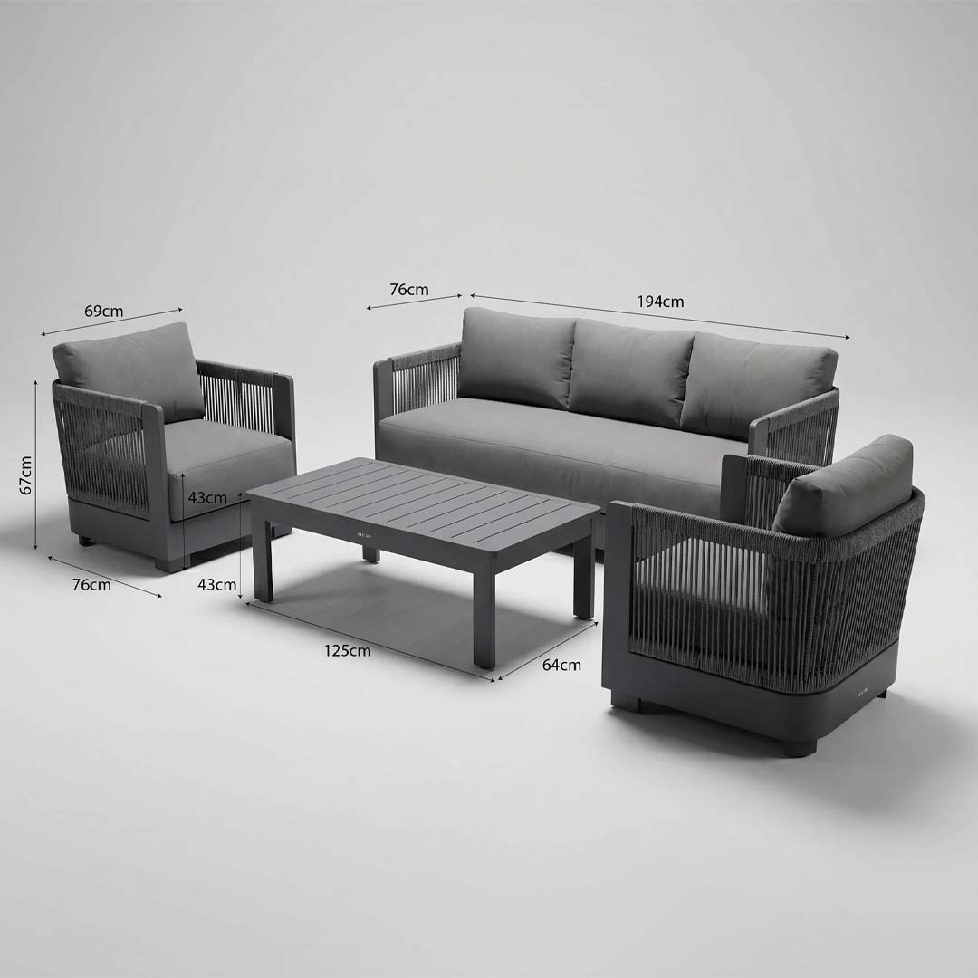 Rocco 5 Seater Aluminium Garden Lounge Set with Coffee Table – Charcoal Grey Outdoor Sofa Set