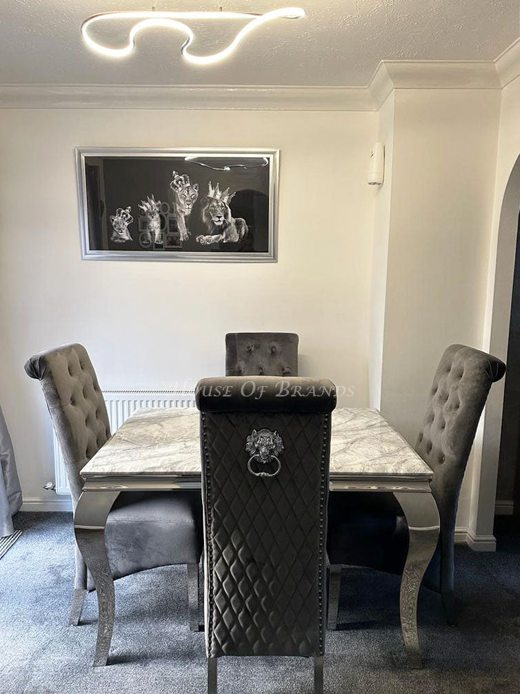 120cm Louis Marble Dining Table with 4 Emma Knockerback Velvet Chairs