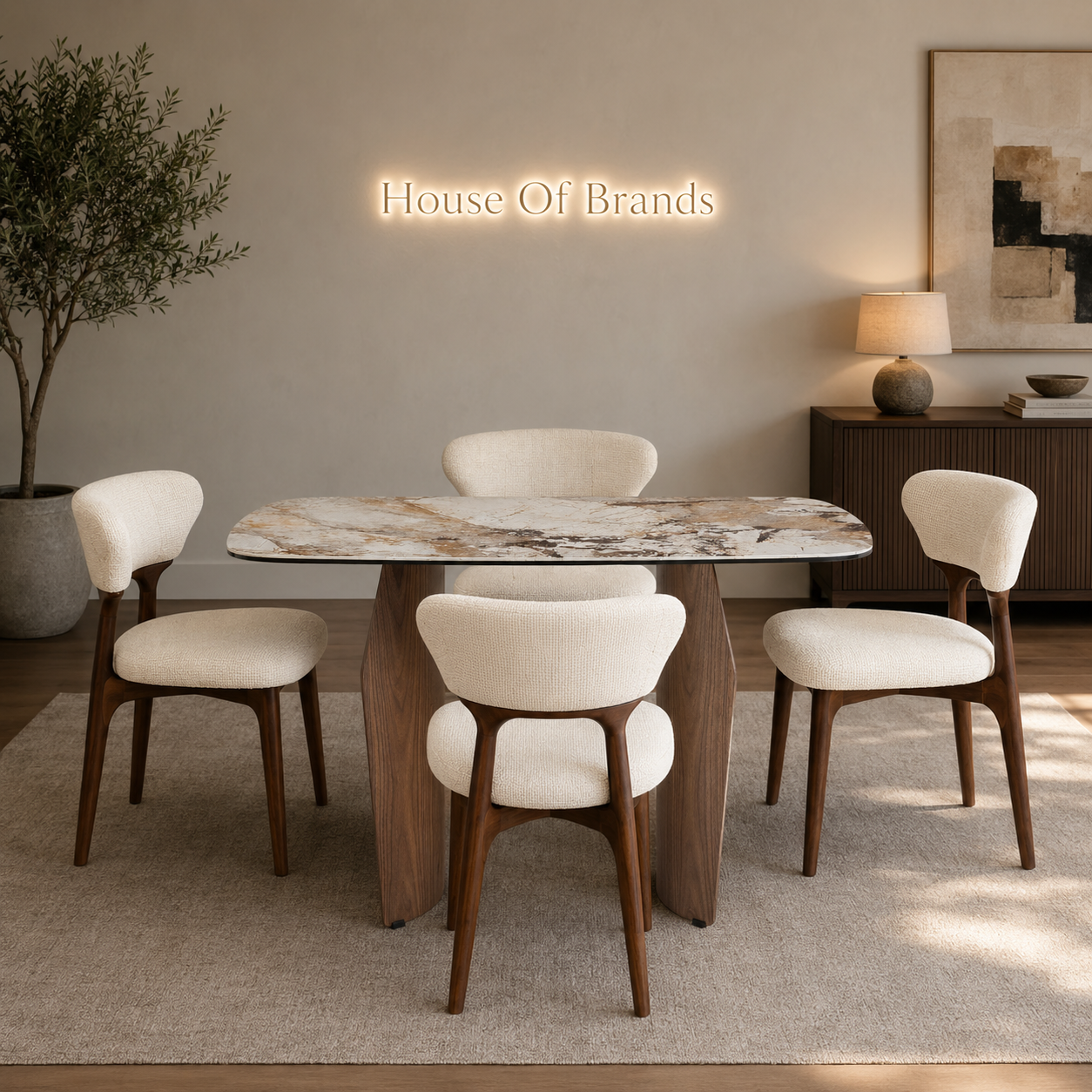 Sienera Walnut & Pandora Vendome Dining Set with 4 Lucy Chairs