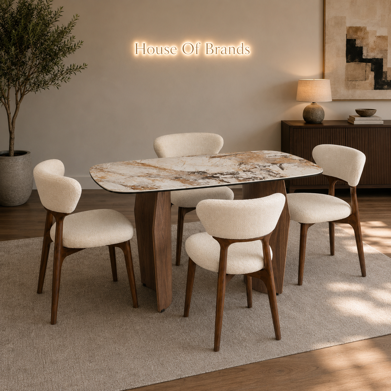 Sienera Walnut & Pandora Vendome Dining Set with 4 Lucy Chairs