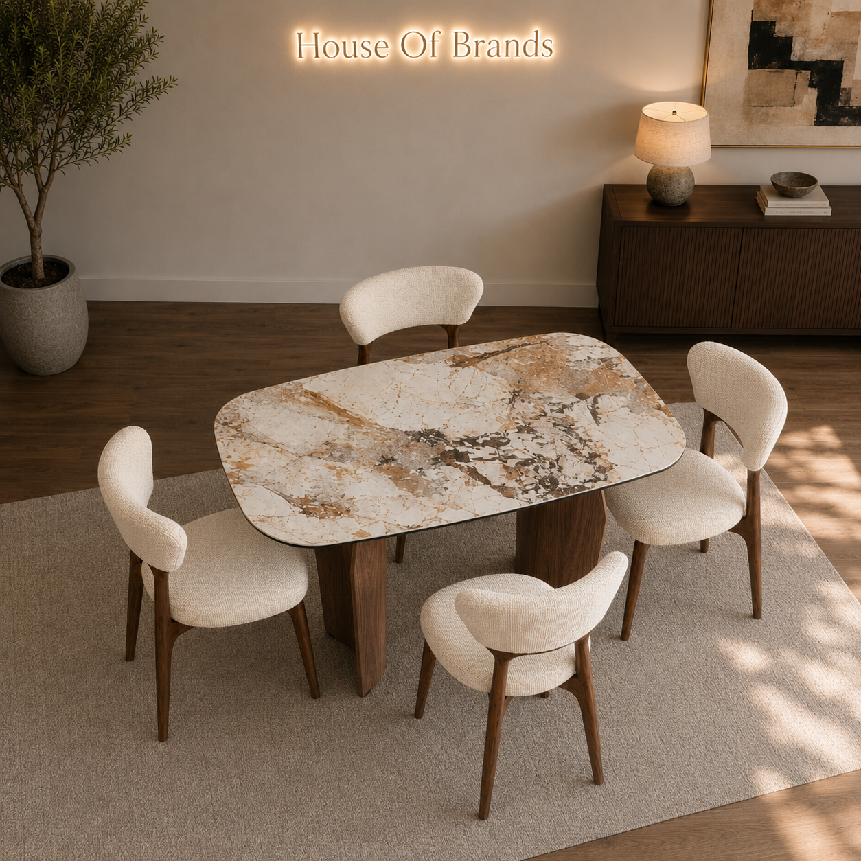 Sienera Walnut & Pandora Vendome Dining Set with 4 Lucy Chairs