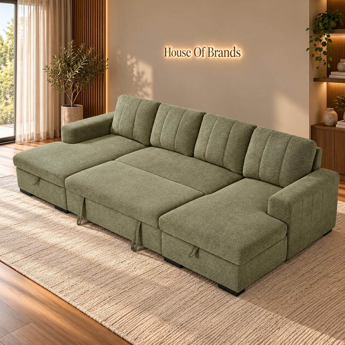 Jesse Green Large U Shaped Sofa Bed with Storage
