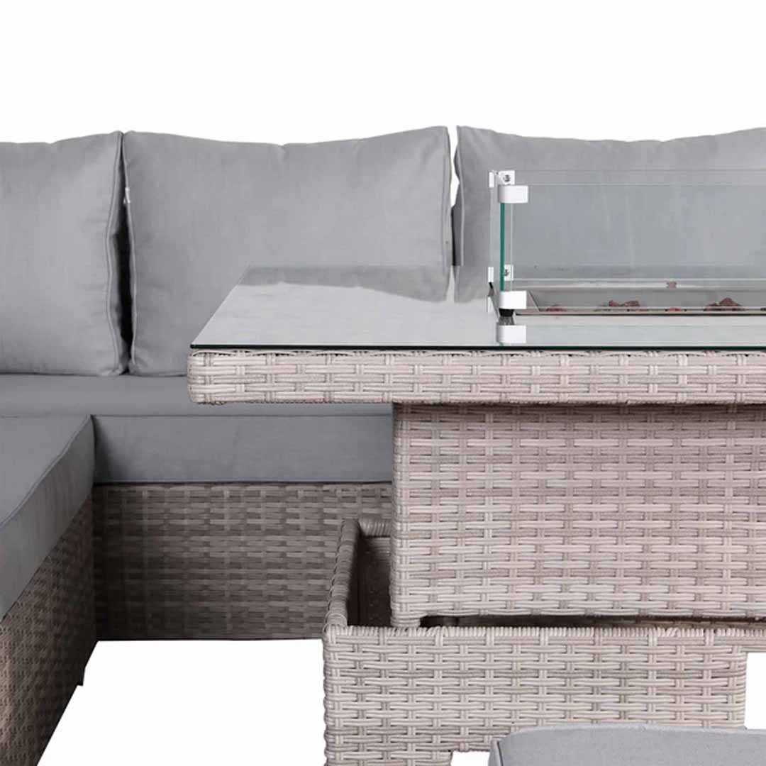 Santorini Corner Large Dining Set with Rising Firepit Table (Left Hand)