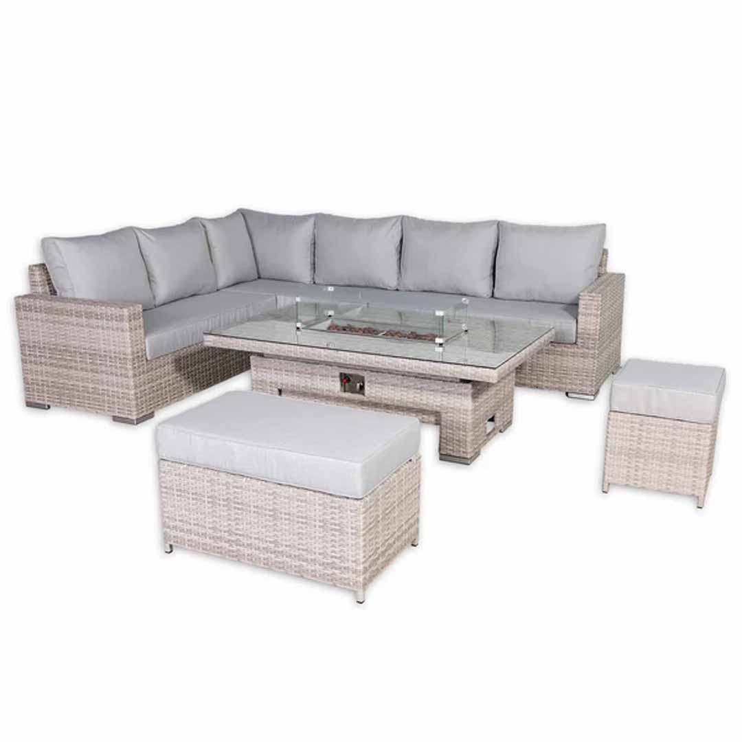 Santorini Corner Large Dining Set with Rising Firepit Table (Left Hand)