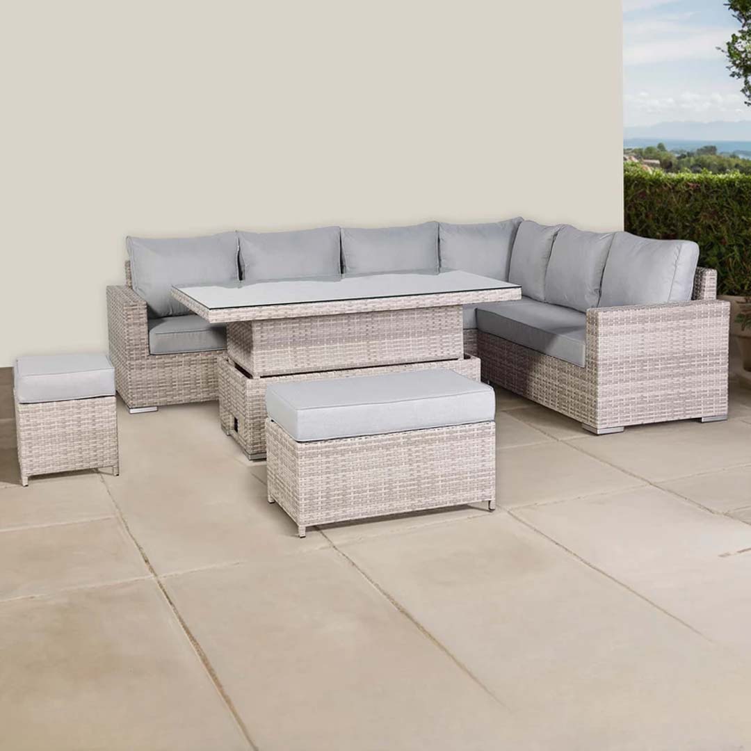 Santorini Luxe Corner Large Dining Set with Rising Table (Right Hand)