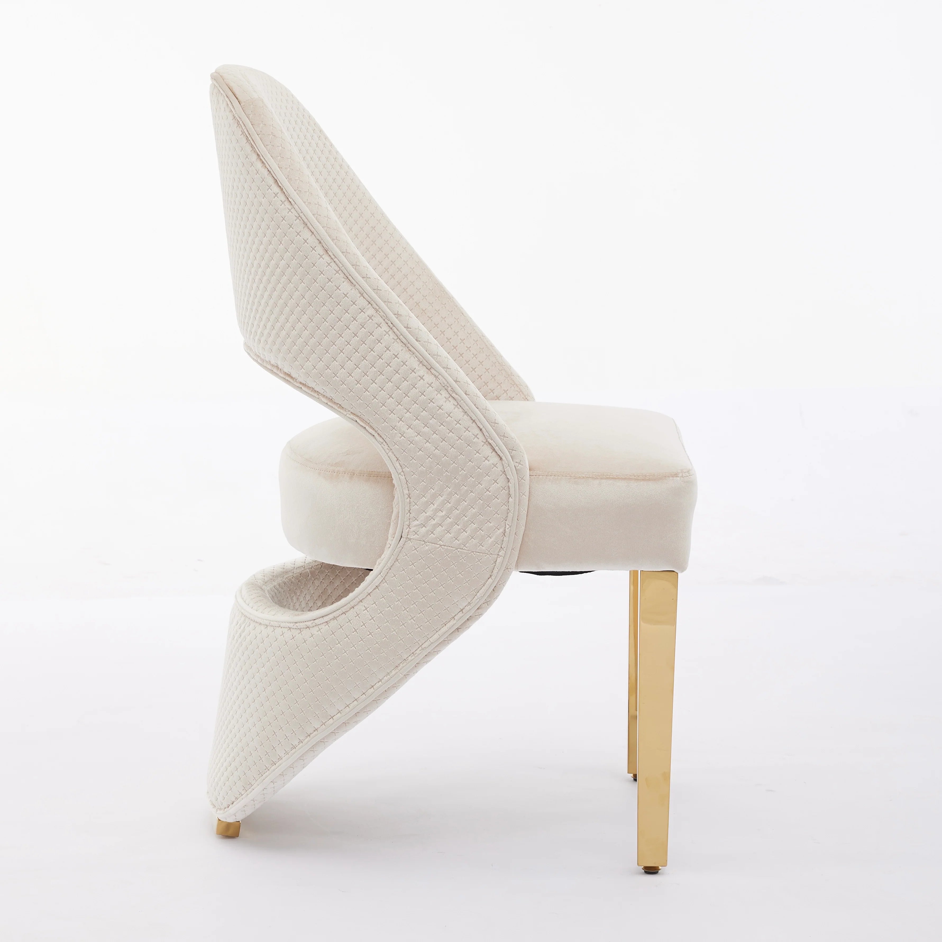 Santos Cream Plush Velvet Dining Chair Gold Legs