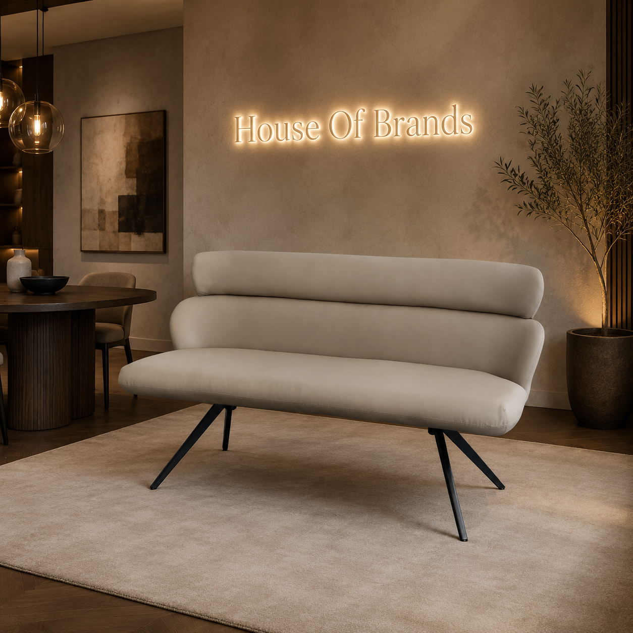 Savanah Taupe PU High Back Dining Bench