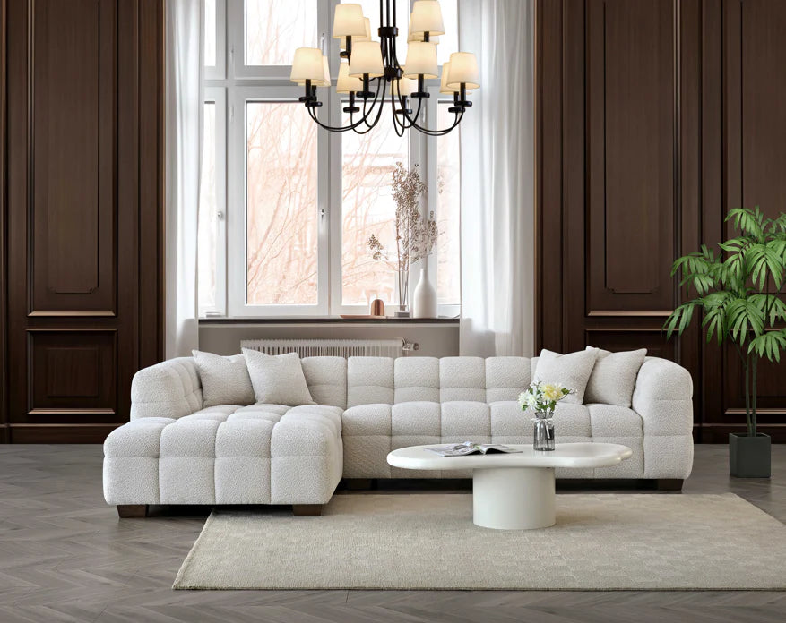 Aluxo Tribeca Corner Group In Oatmeal Boucle Fabric