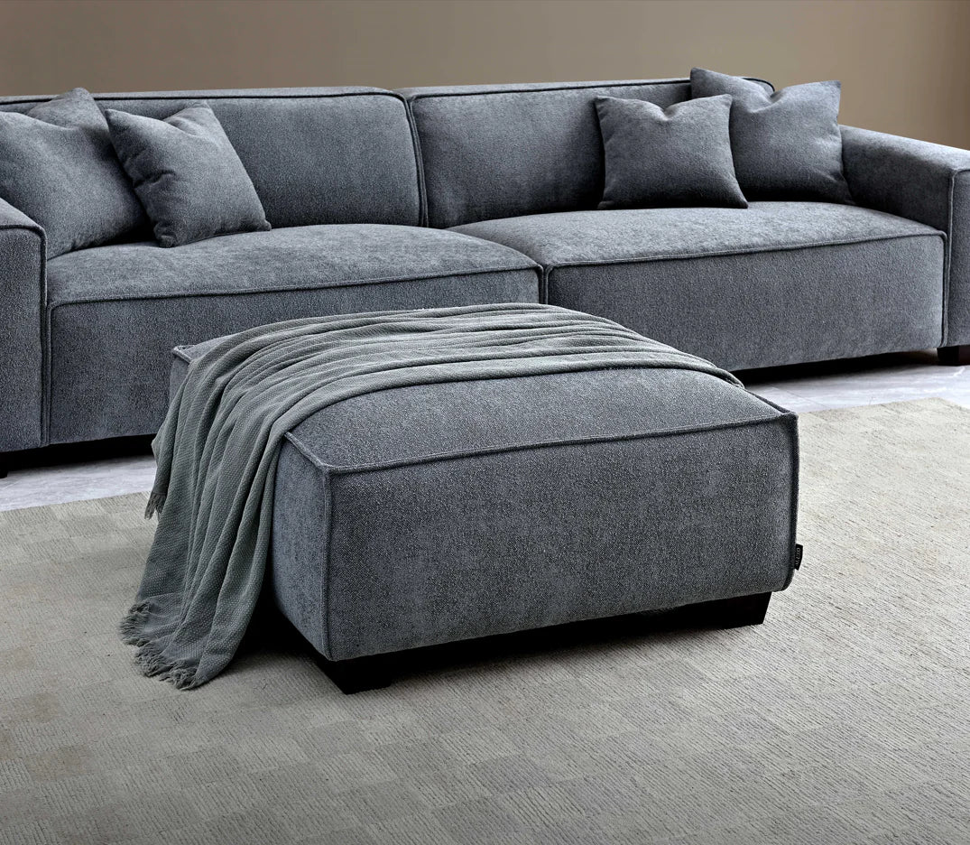 Aluxo Dakota 4 Seater With Chaise In Charcoal Boucle