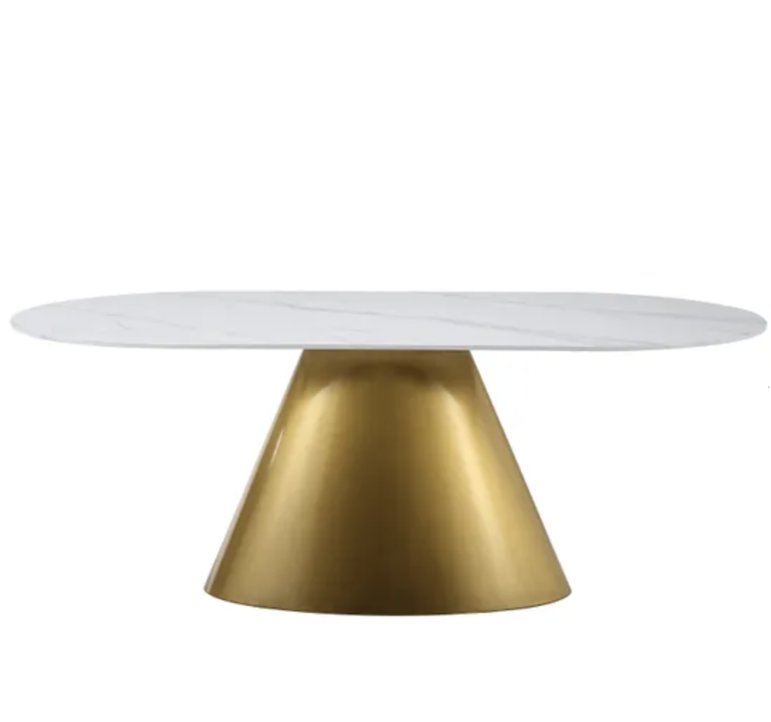 Orbit 6 Seater Gold Oval Ceramic Dining Table