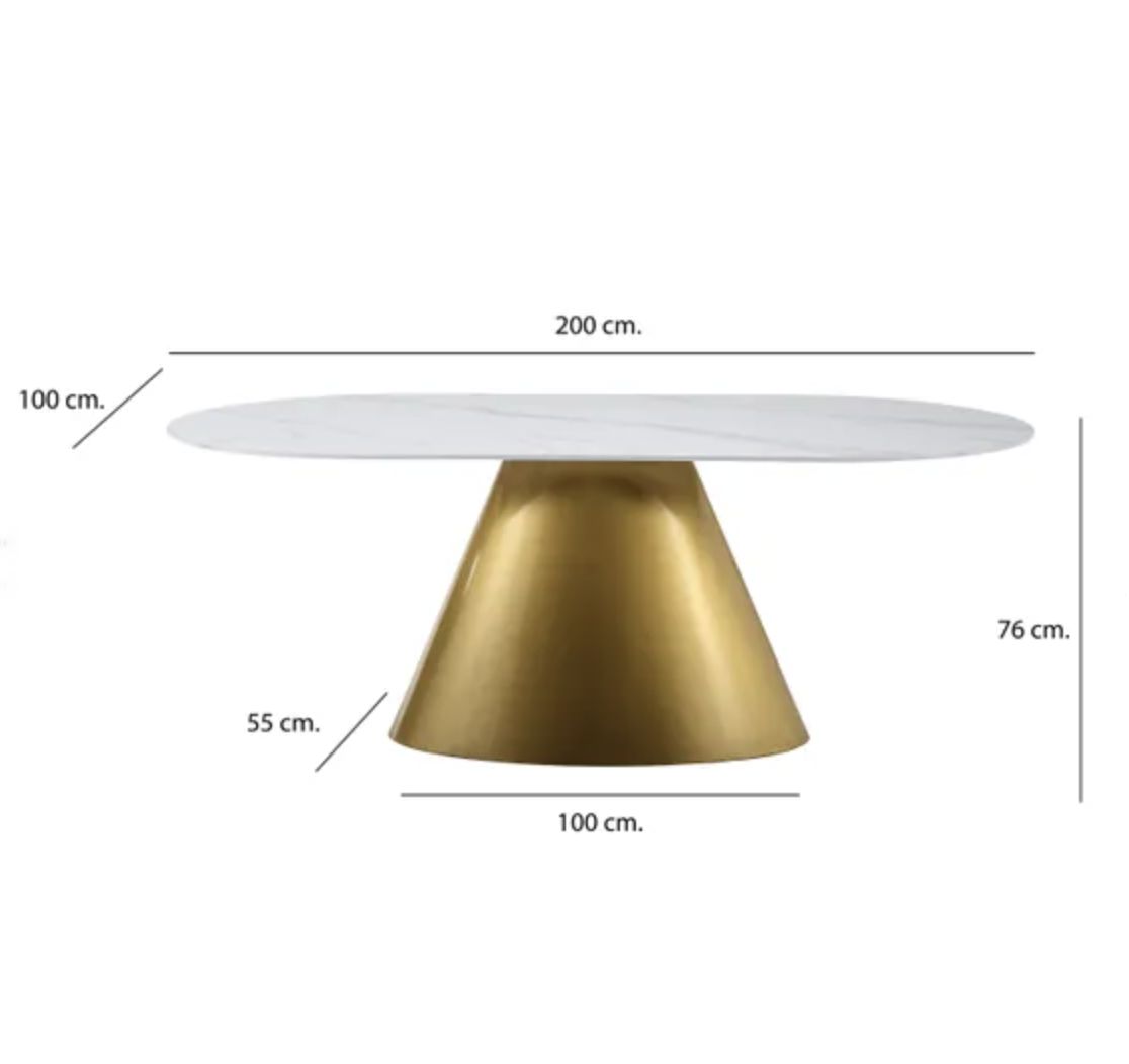 Orbit 6 Seater Gold Oval Ceramic Dining Table