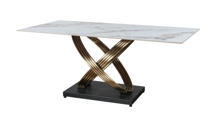 Mattia 180cm Ceramic Dining Table With Boucle Gold Leg Dining Chairs