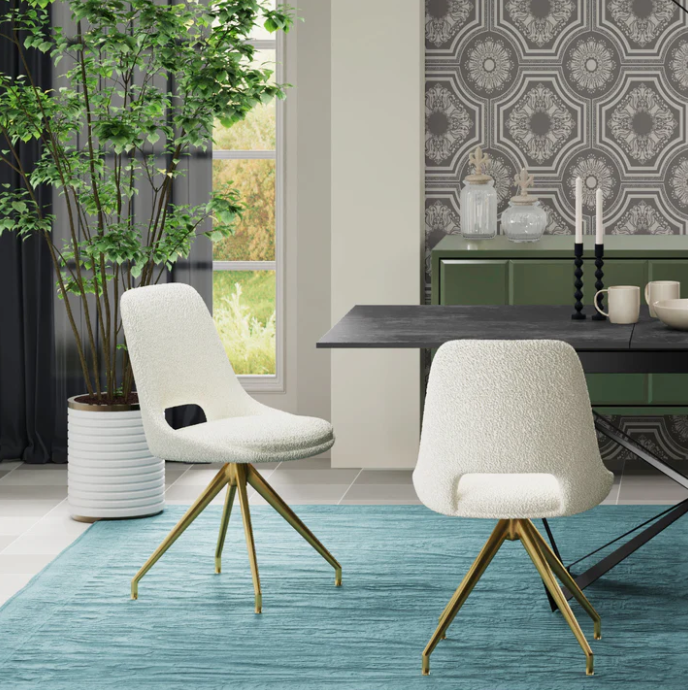 Mattia 180cm Ceramic Dining Table With Boucle Gold Leg Dining Chairs