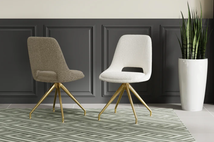 Mattia 180cm Ceramic Dining Table With Boucle Gold Leg Dining Chairs