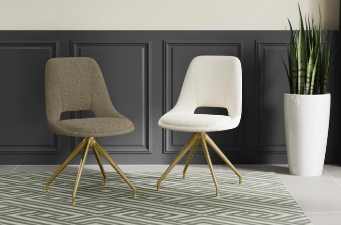 Mattia 180cm Ceramic Dining Table With Boucle Gold Leg Dining Chairs