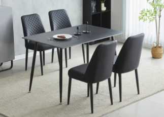 Oxford 120cm Black Ceramic Dining Table With 4 Black PU Leather Dining Chairs