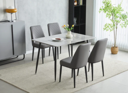 Oxford 120cm Grey Ceramic Dining Table With 4 Grey PU Leather Dining Chairs