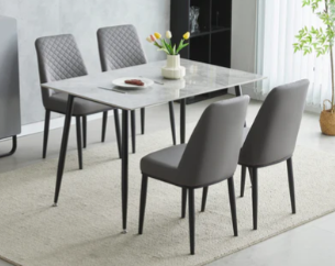 Oxford 120cm Grey Ceramic Dining Table With 4 Grey PU Leather Dining Chairs